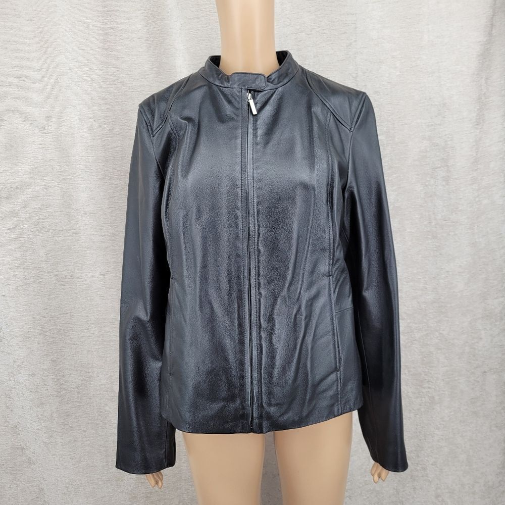 Colebrook Y2K Women's Black Leather Moto  Jacket Zip Out Faux Fur Liner Vest